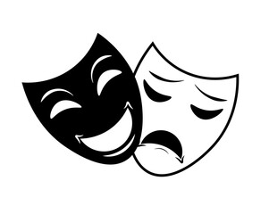 Silhouette of two theatrical comedy and drama mask vector illustration bipolar disorder symbol