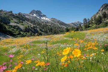 Obraz premium Field of Wildflowers With Mountains in the Background
