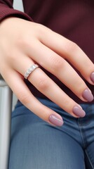 Beautiful glossy walnut or soft light brown nude manicure, vertical photo,

