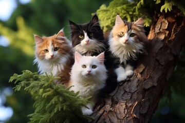 Four kittens on a tree
