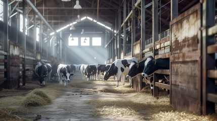 A barnyard full of cows, representing the dairy industry 