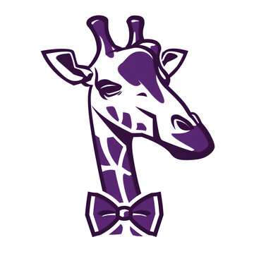 A logo illustration of a giraffe with a bowtie on a white background. Created with generative AI.