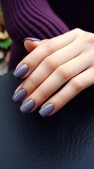 beautiful shiny gray manicure color, vertical photo