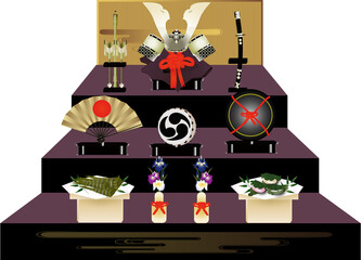 端午の節句の段飾り子供の日の兜のイラスト