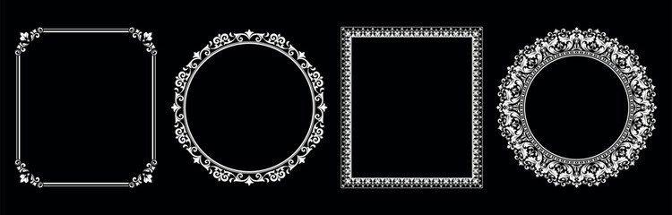 Set of decorative frames Elegant vector element for design in Eastern style, place for text. Floral black and white borders. Lace illustration for invitations and greeting cards.