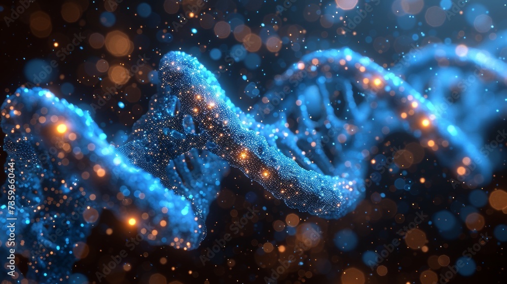 Poster digital background with dark blue and dark gray hues. data communication and transfer of dna biology