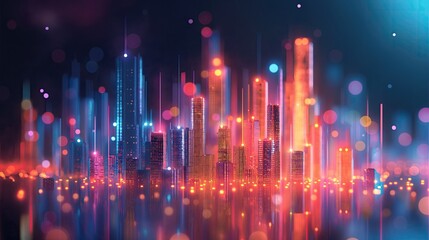 Abstract Smart City Made of Glowing Elements