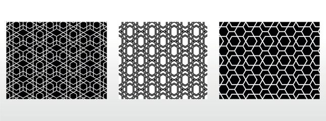 Geometric set of seamless black and white patterns. Simple vector graphics