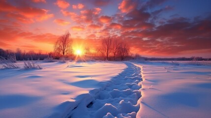 Beautiful winter sunset with colorful sky Ai Generative - obrazy, fototapety, plakaty