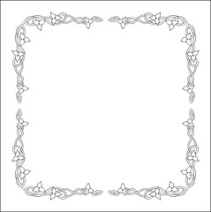 Elegant black and white frame with Scandinavian ornament, decorative border, corners for greeting cards, banners, business cards, invitations, menus. Isolated vector illustration.	
