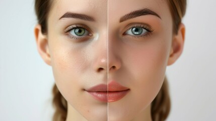 Before-and-after images of a girl, the transformative impact of cosmetic surgery.