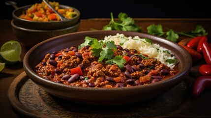 Aromatic and spicy Mexican chiliconcarne - stewed meat with vegetables