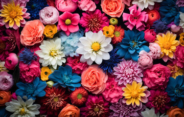 Kaleidoscope of blooming flowers, colorful floral composition