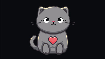 Grey cat and heartfelt sticker in the style.