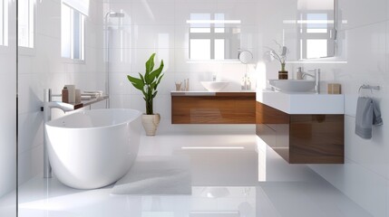 Fototapeta na wymiar Minimalistic Bathroom with Clean White Walls in International Style