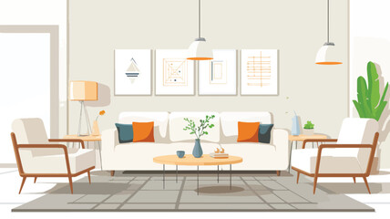 Living room in flat style home illustration with.
