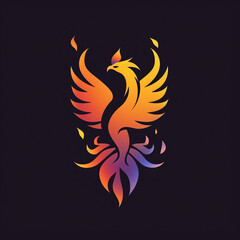 Naklejka premium Flat vector logo of a stylized phoenix rising from flames