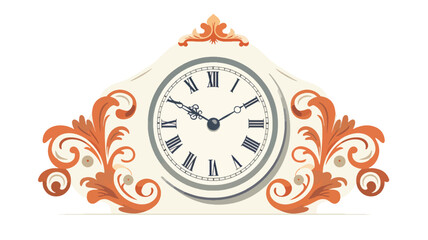 Vintage clock flat vector isolated on white.