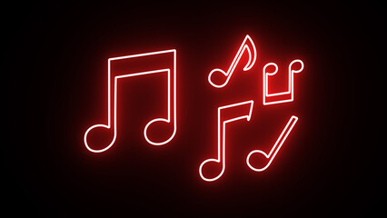 Glowing music notes symbol. neon note music sign and symbol on black background. Neon light glow effect. Musical note line icon. Music sign. 3D line neon glowing icon. © MD. MUNNA ISLAM