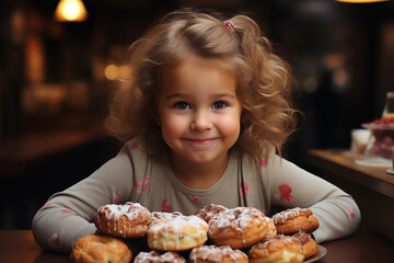 Portrait of a little girl with a plate of muffins