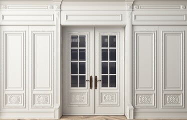 Classic wall vintage white oak wood panels doors