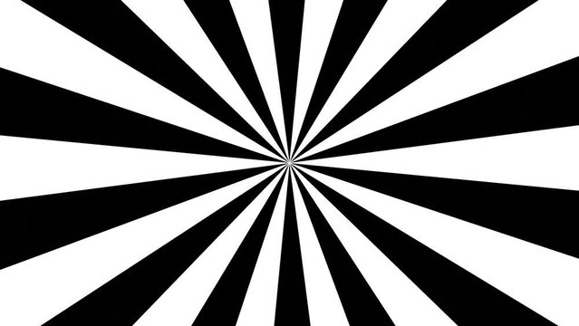 Black and White Rotating Sunburst Retro Cartoon Rays. Looped Abstract Background can be used as an Alpha Channel or Mask. Black and White Wallpaper in 4k for Social Media or Ads. 