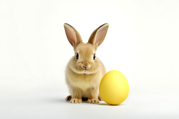 Fototapeta na wymiar Easter Bunny Delight, Young Rabbit with Yellow Egg