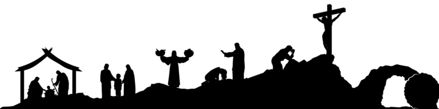 Chronology of the life of Christ. Silhouette style.