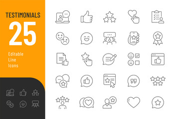 Testimonials Line Editable Icons set. Vector illustration in modern thin line style of feedback related icons: customer relationship, management, emotion, symbols, review, and more