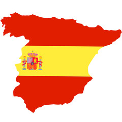 map of spain with the colors of the country's flag - obrazy, fototapety, plakaty