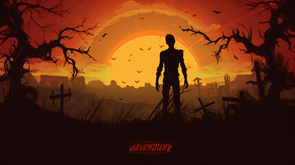 Halloween silhouette: zombie and background
