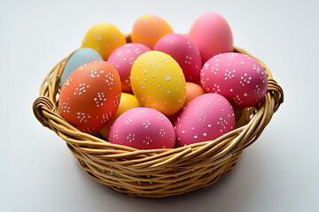 Fototapeta na wymiar Illuminated Easter, Bright Eggs in a Basket with a Modern Twist