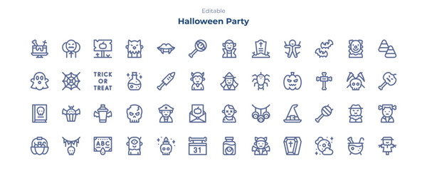 Halloween party line icon pack. Halloween party line icon collection.