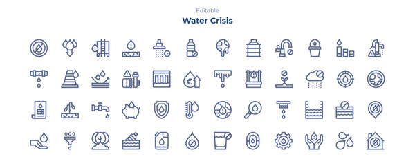 Water crisis line icon pack. Water crisis line icon collection.