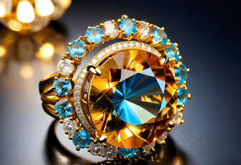 Fototapeta premium Topaz Jewelry, Gemstone, Precious, Blue, Luxury, Fashion, Accessories, Necklace, Earrings, Bracelet, Ring, Glamour, Sparkle, Gem, Elegant, AI Generated