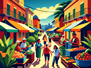 A lively street market bustling with vendors selling tamales. vektor illustation
