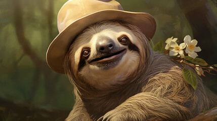 Obraz premium Happy and smiling sloth wearing summer