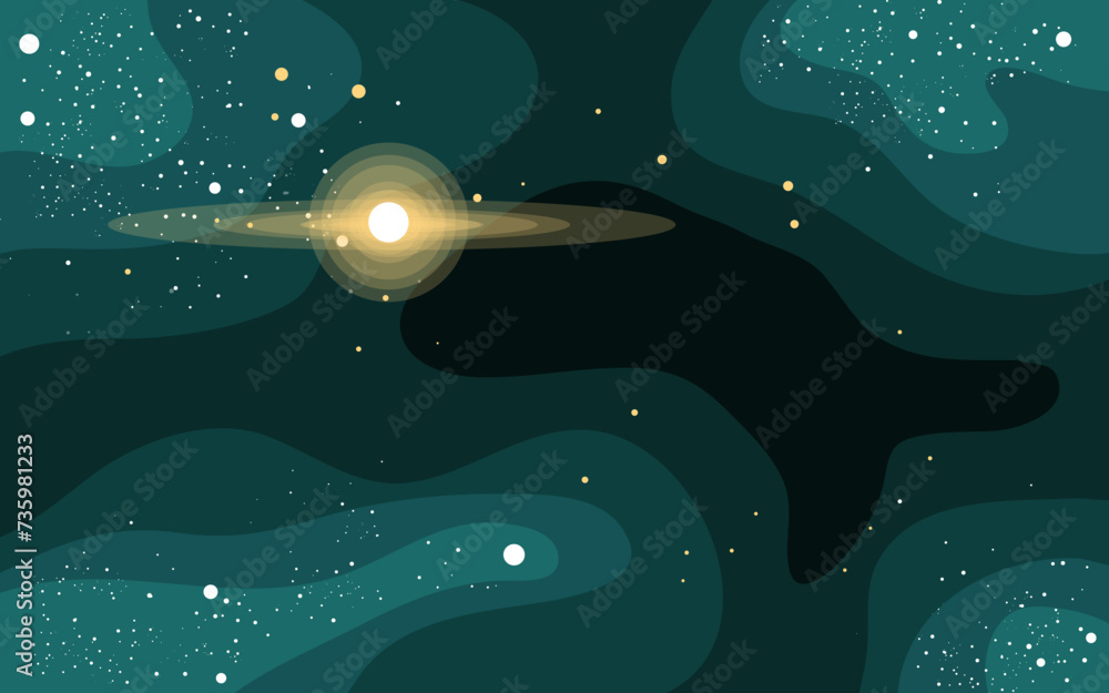 Poster vector space background . cute flat style template with stars in outer space