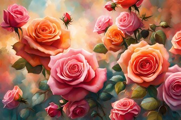colorful pink a nd red roses with fresh water on it abstract flowers background of the roses 