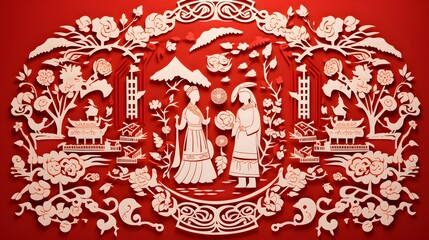 Double Happiness(Chinese traditional paper-cut art)
