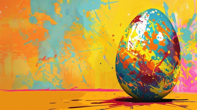 Explosive Pop Art Easter Egg Designs with Vibrant Colors, Perfect for Innovative Postcards