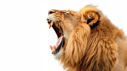 Close-up of a Lion roaring, isolated on white