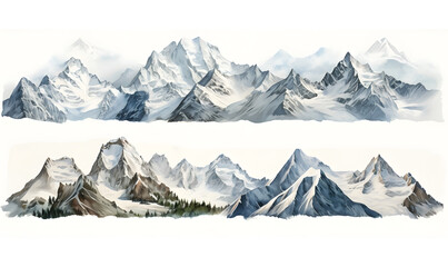 svowy watercolor of high mountains