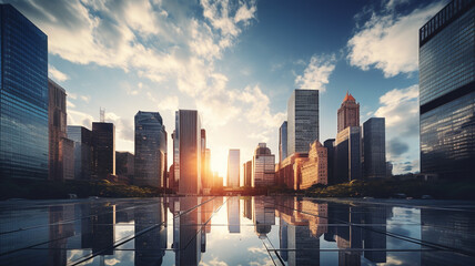 Obraz premium tall buildings in city with clouds sky in the morning