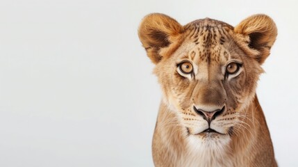 Panthera leo in front of a white background