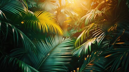 Tropical palm leaves, floral pattern background, real photo