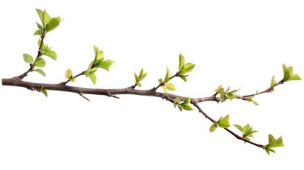 Twig with green leaves isolated on white