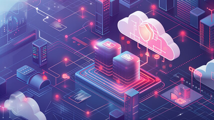 cyber security and cloud-managed services within a corporate setting, symbolizing comprehensive digital protection.