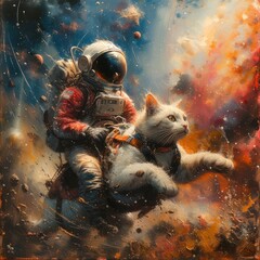 Space the final frontier for a riding cat navigating galaxies with feline grace - 169