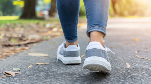 Close-up, Young woman walking and running outdoor
